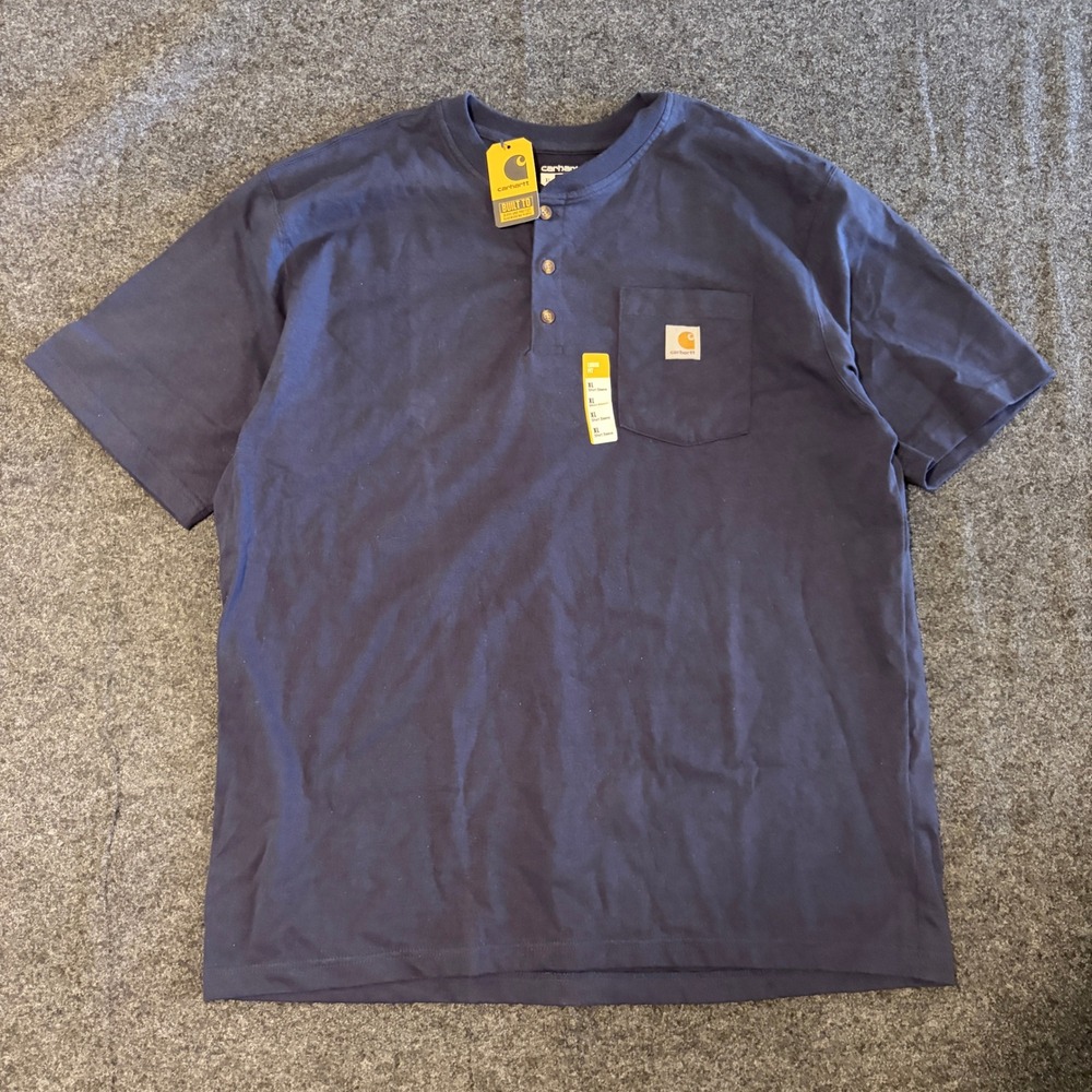 Carhartt Mens Loose Fit Short Sleeve Henley Pocket T-Shirt Navy Blue XL NWT